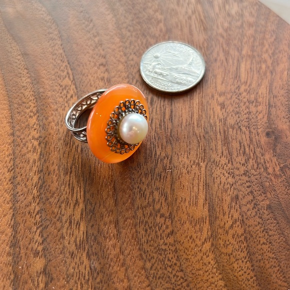 Carnelian Pearl Silver Ring - Picture 1 of 3